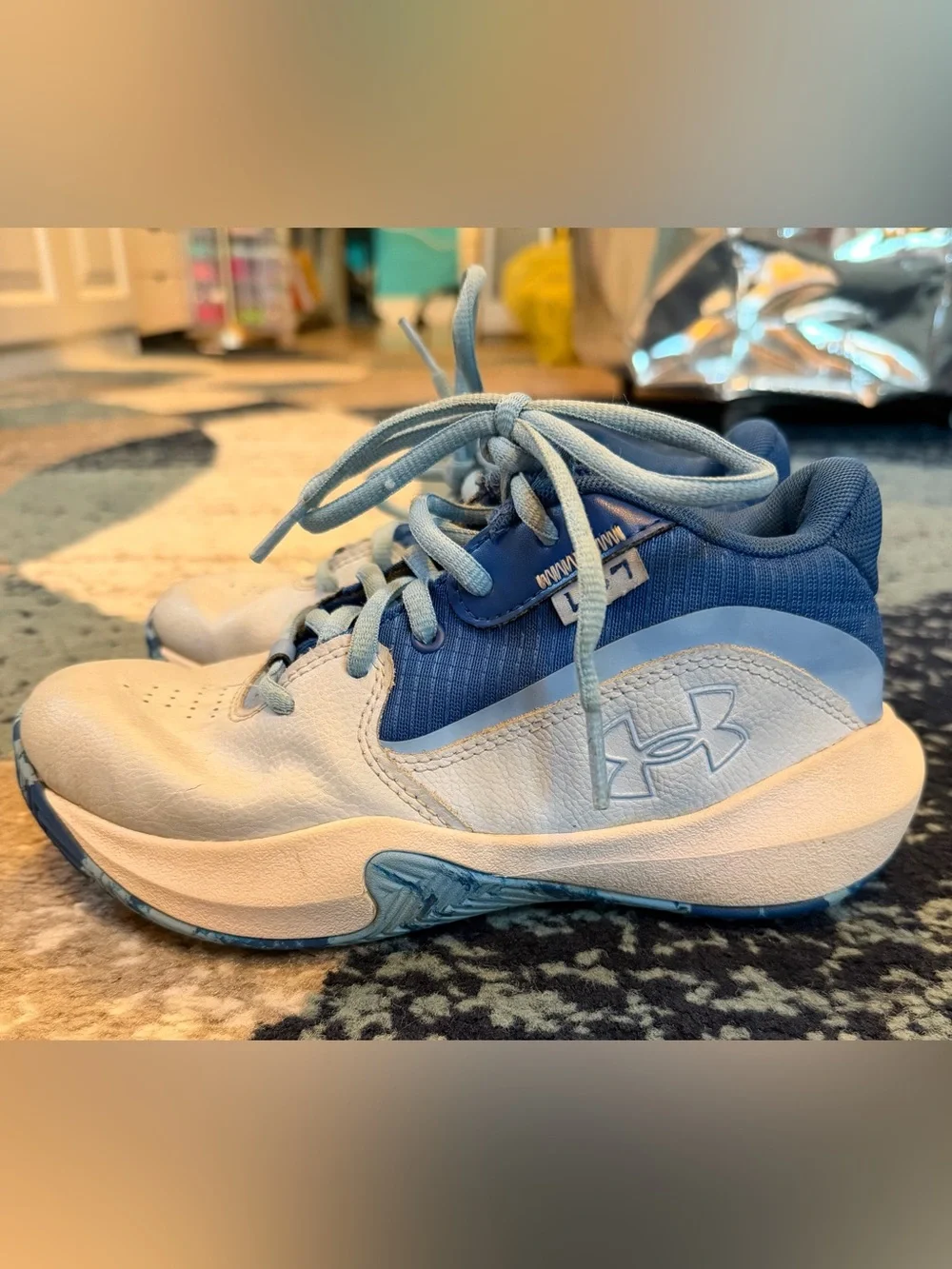 Under Armour Jet Basketball Shoes Boys Size 2Y Blue White Sneakers